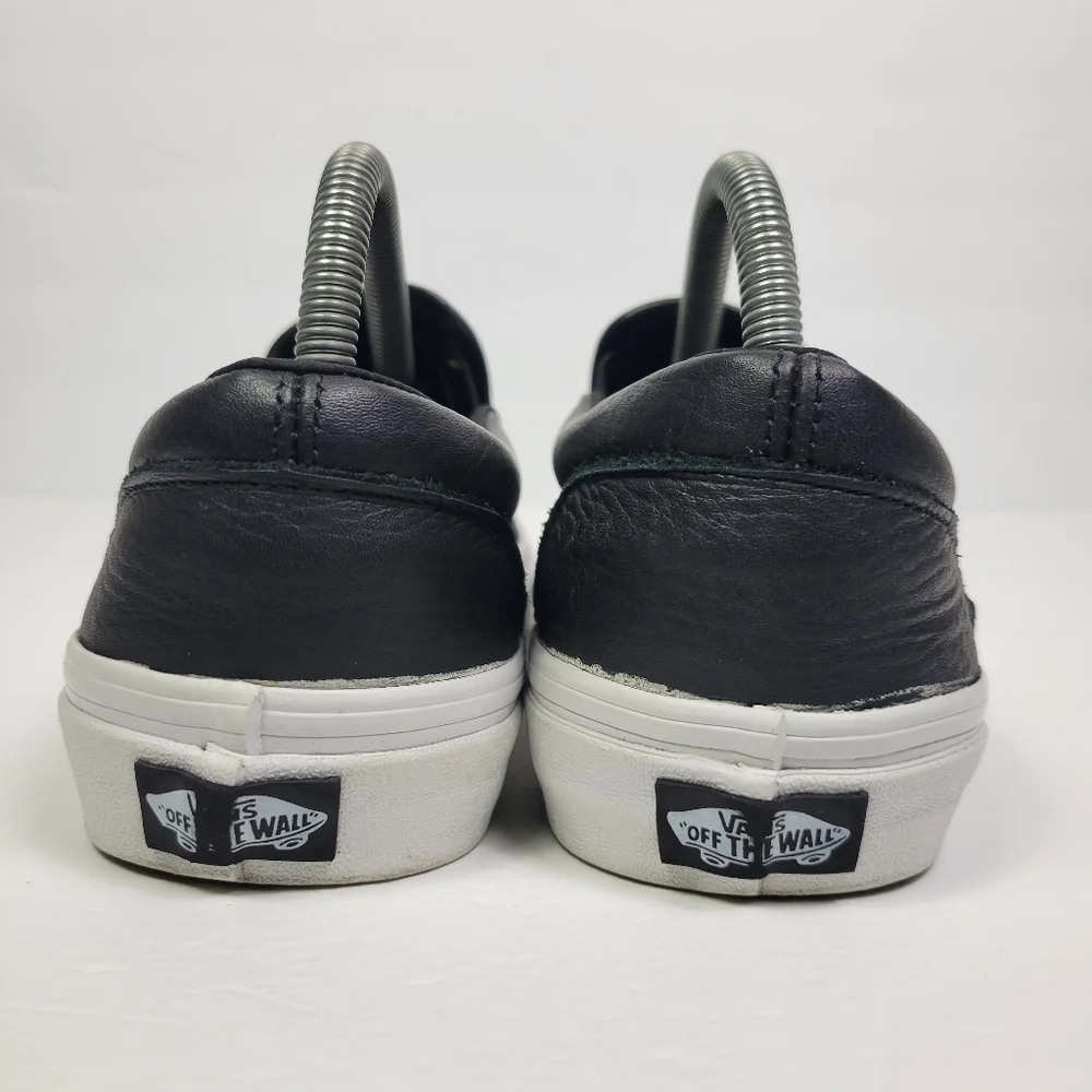 Vans Black Leather Slip-On Sneakers with White Sole